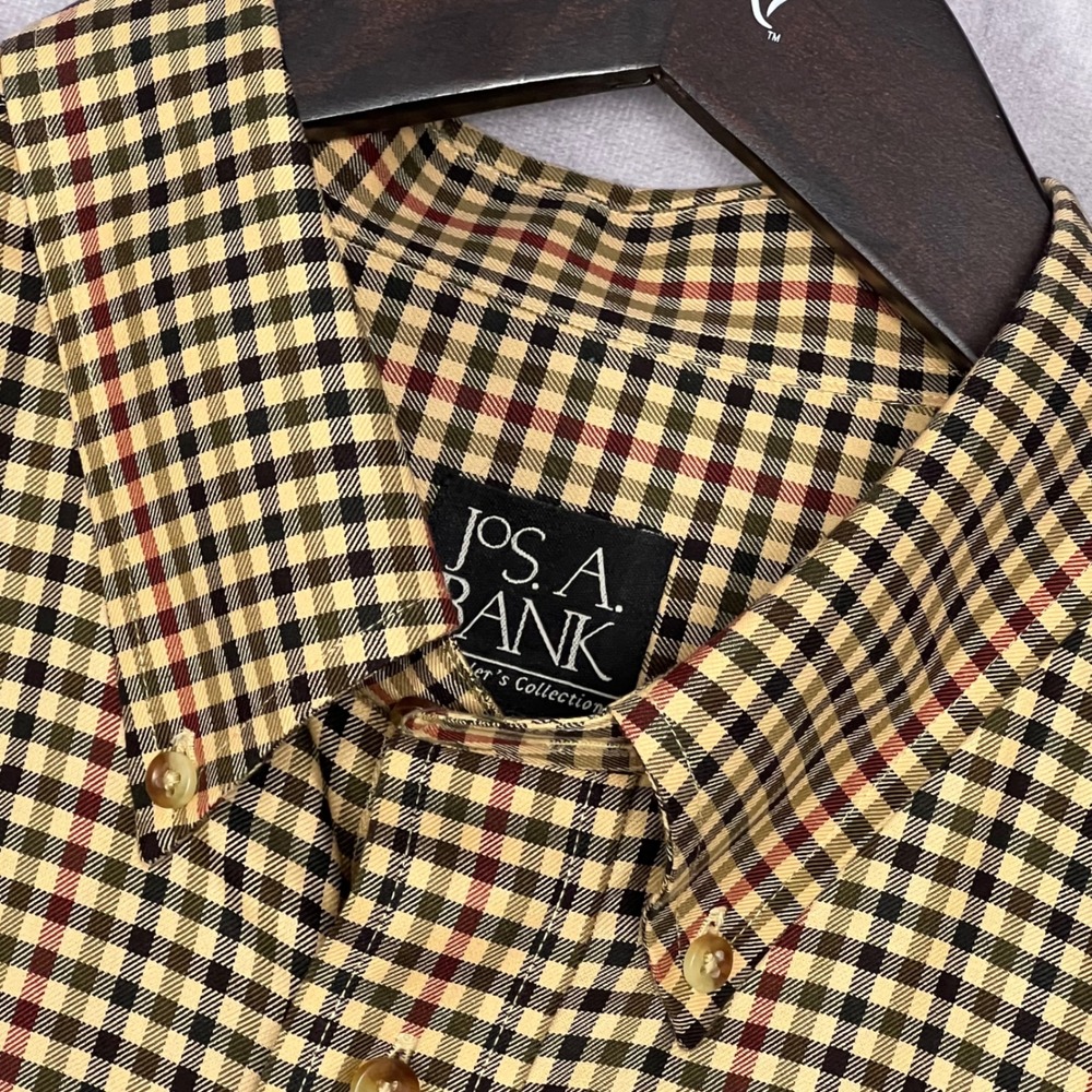 Jos. A. Bank Button Down Shirt Mens XL Tan Plaid Travelers Collection